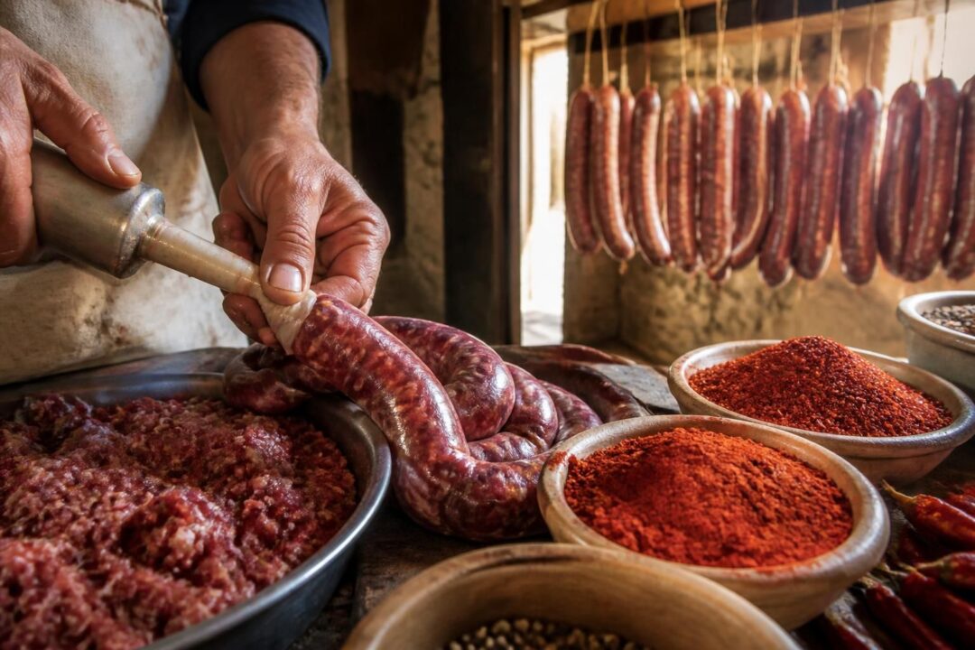 scopri la ricetta autentica della salsiccia calabrese, con dettagli su insaccatura, dosi precise di peperoncino e tempi di stagionatura per un gusto tradizionale unico.