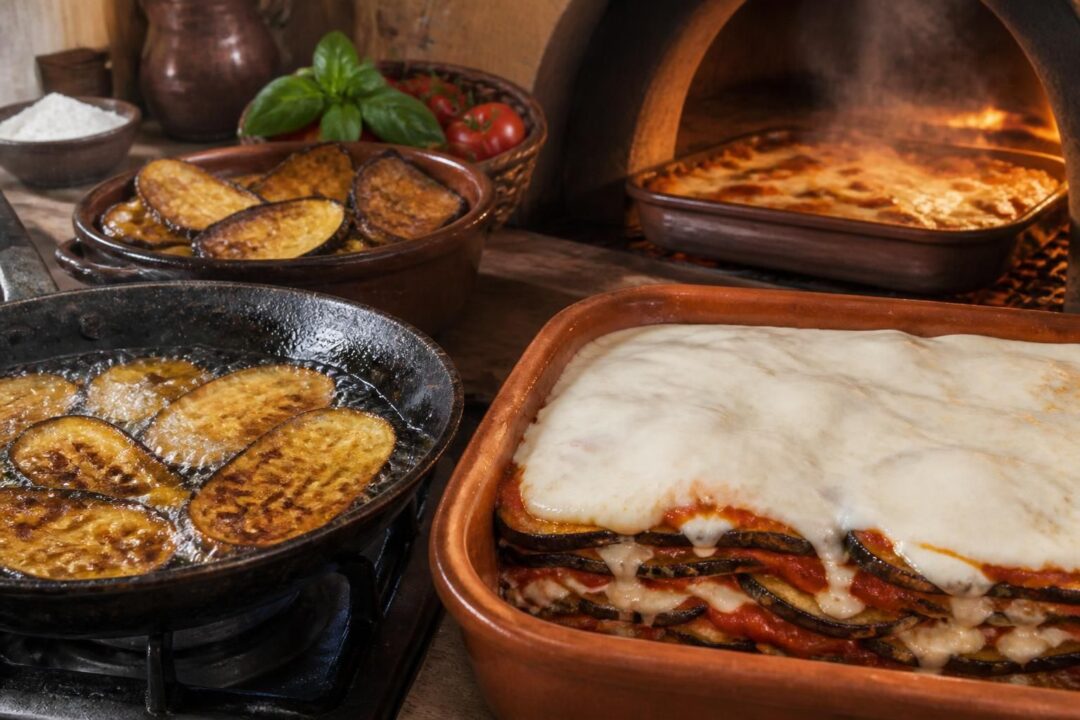 scopri la ricetta originale calabrese della parmigiana di melanzane: istruzioni dettagliate per friggere le melanzane, creare strati perfetti e la cottura ideale per un piatto tradizionale e saporito.
