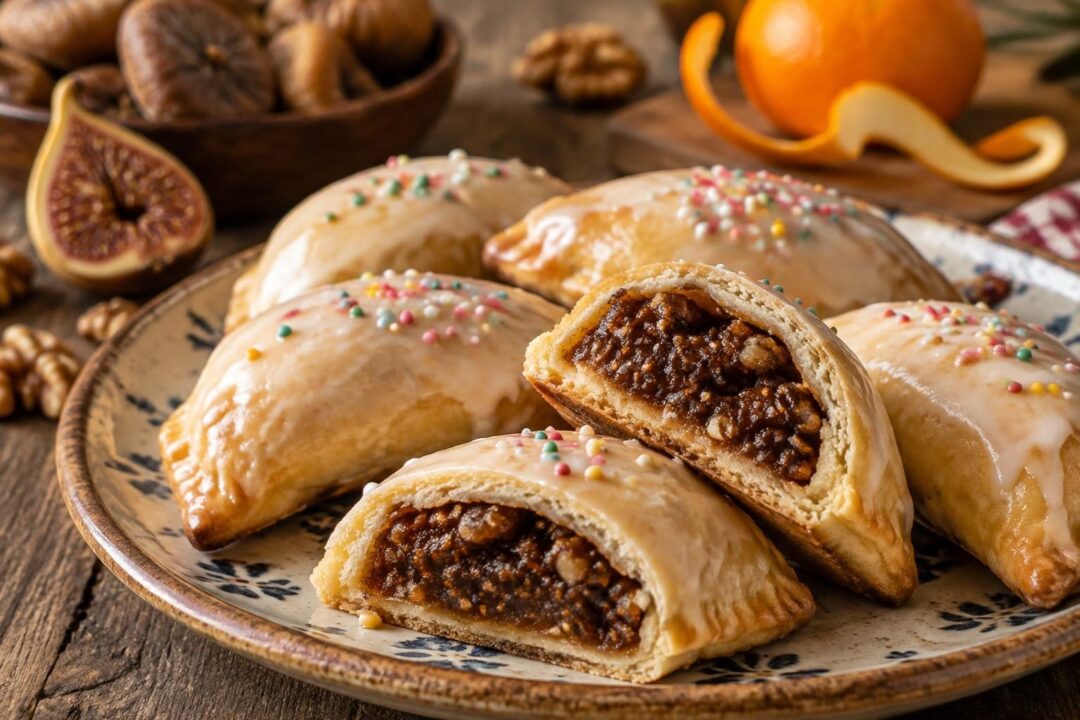 scopri la ricetta dei petrali calabresi: dolci tradizionali ripieni di fichi secchi, frutta e spezie, completati da una golosa glassa.