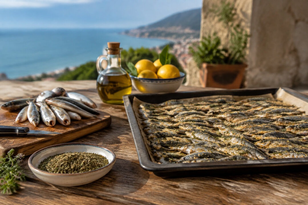 Teglia di alici arreganate ricetta calabrese: pulizia, origano e forno a legna